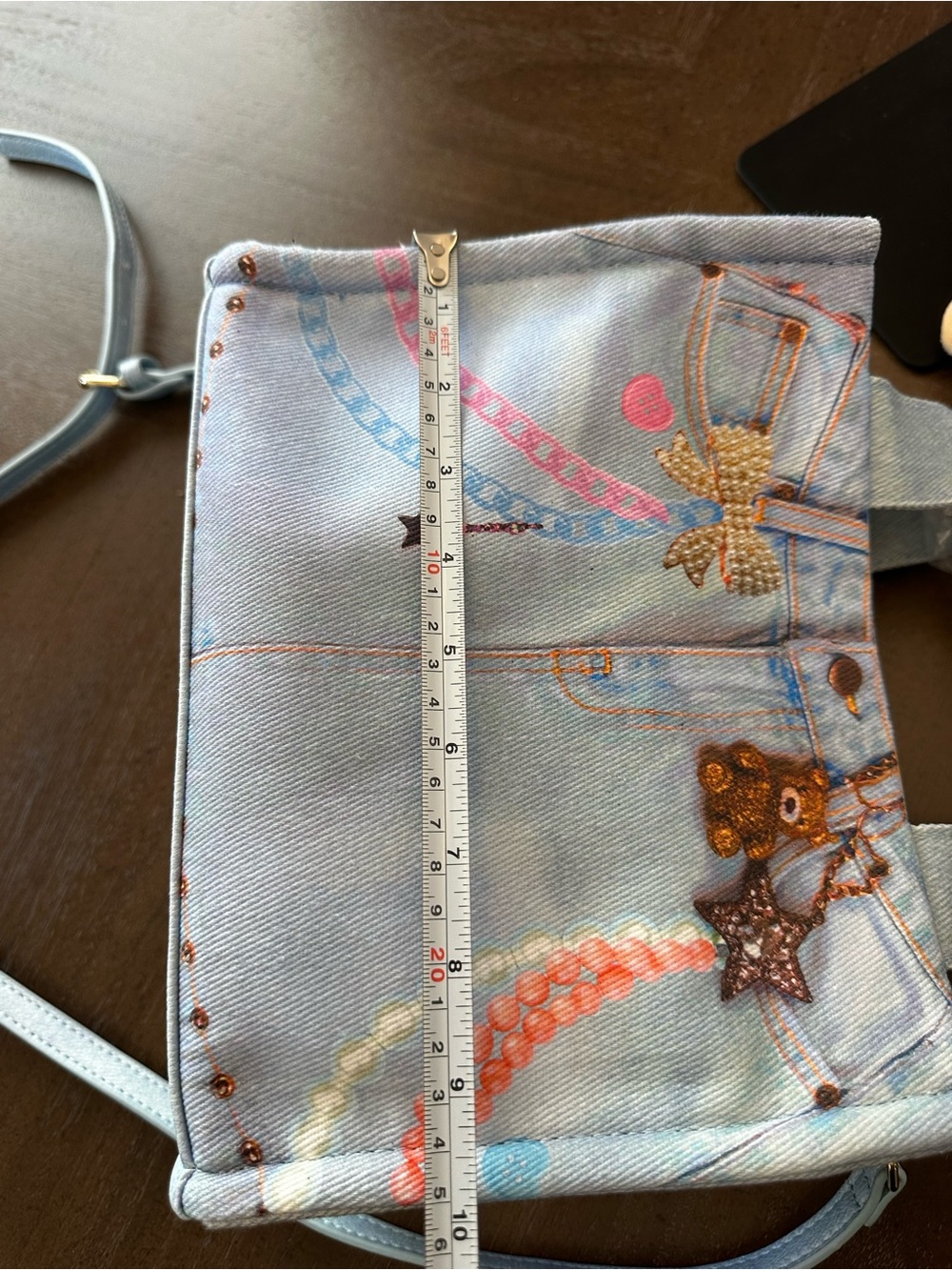 Betsey Johnson Light Blue Denim Tote with Teddy Charm w/ removable strap - Picture 11 of 16